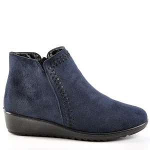 Chaussures Confort|LADY CONFORT Bottines Compensees Aspect Velours Bleu Marine