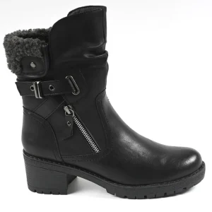 Boots, Bottines|VICE VERSA Bottines Femme A Talons Avec Col Fausse Fourrure Noir