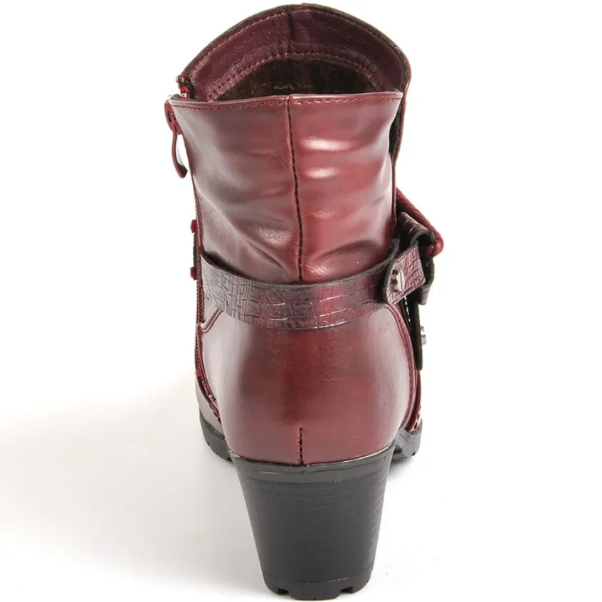Chaussures Confort|SCALINA Bottines Femme A Talons Bordeaux