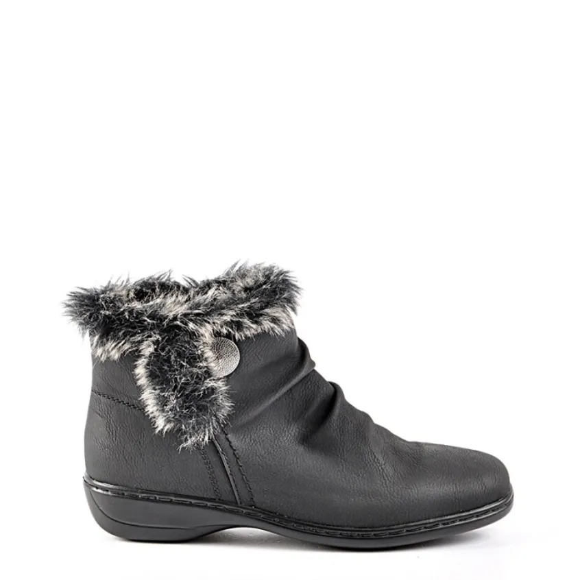 Chaussures Confort|LADY CONFORT Bottines Plates Avec Col Fausse Fourrure Noir