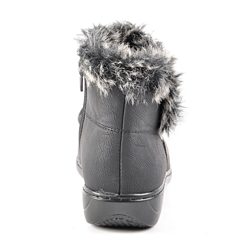 Chaussures Confort|LADY CONFORT Bottines Plates Avec Col Fausse Fourrure Noir