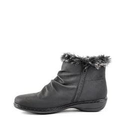 Chaussures Confort|LADY CONFORT Bottines Plates Avec Col Fausse Fourrure Noir