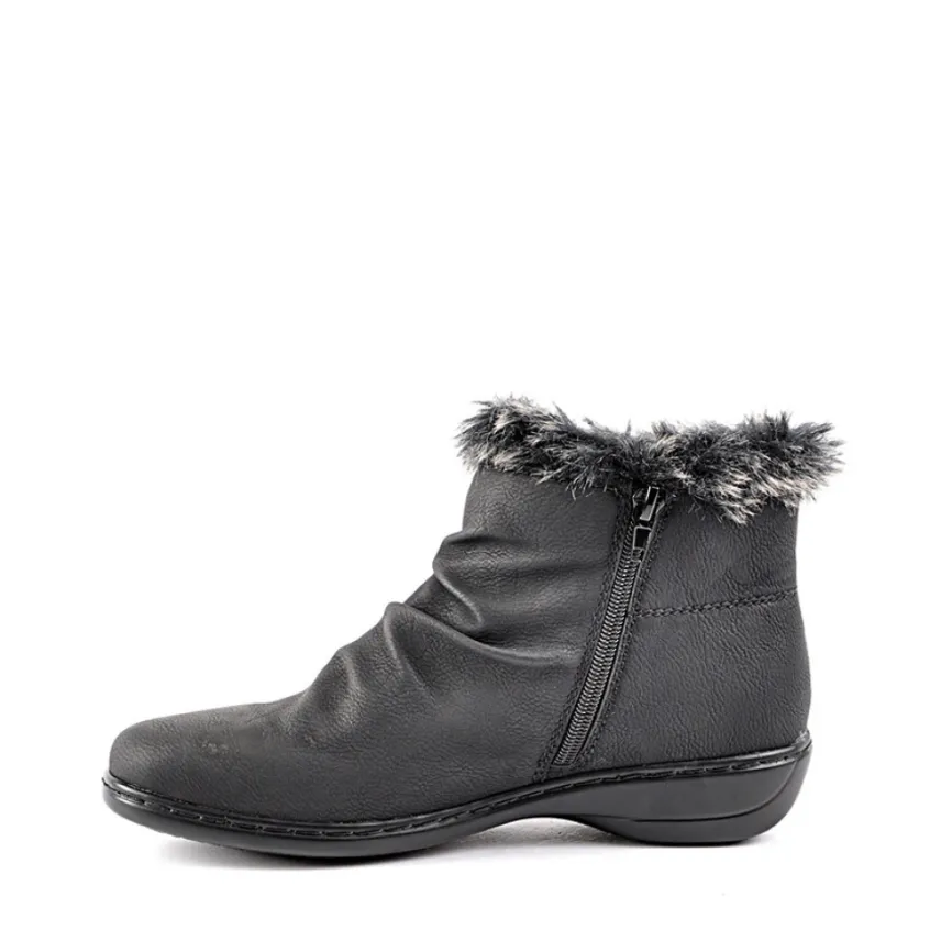 Chaussures Confort|LADY CONFORT Bottines Plates Avec Col Fausse Fourrure Noir