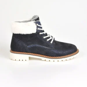 Boots, Bottines|OUTSHOES Bottines Plates Avec Col Fausse Fourrure Bleu Marine
