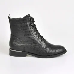 Boots, Bottines|VICE VERSA Bottines Plates Femme Avec Effet Croco Noir