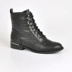 Boots, Bottines|VICE VERSA Bottines Plates Femme Avec Effet Croco Noir