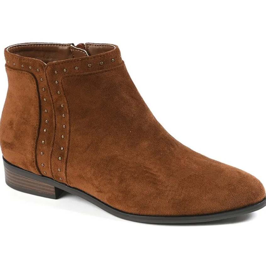Boots, Bottines|VICE VERSA Bottines Plates Femme Avec Petits Clous Camel
