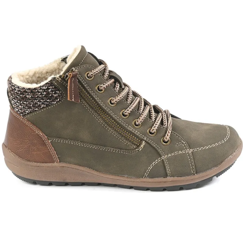 Chaussures Confort|SCALINA Bottines Plates Femme Kaki