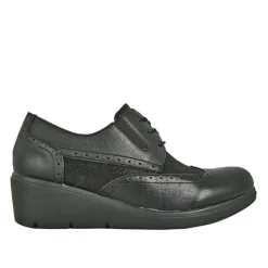 Chaussures Confort|SCALINA Derbies Compensees Femme Noir Bi-Matieres