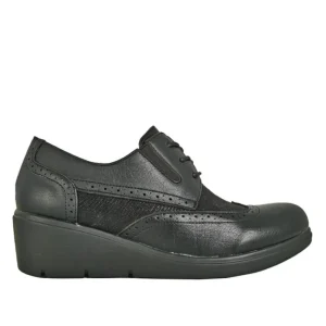 Chaussures Confort|SCALINA Derbies Compensees Femme Noir Bi-Matieres