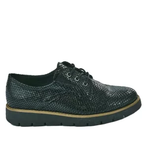 Chaussures Confort|SCALINA Derbies Confort Femme Noir Effet Reptile