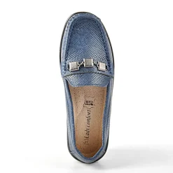 Chaussures Confort|LADY CONFORT Mocassins Avec Effet Reptile Bleu Marine
