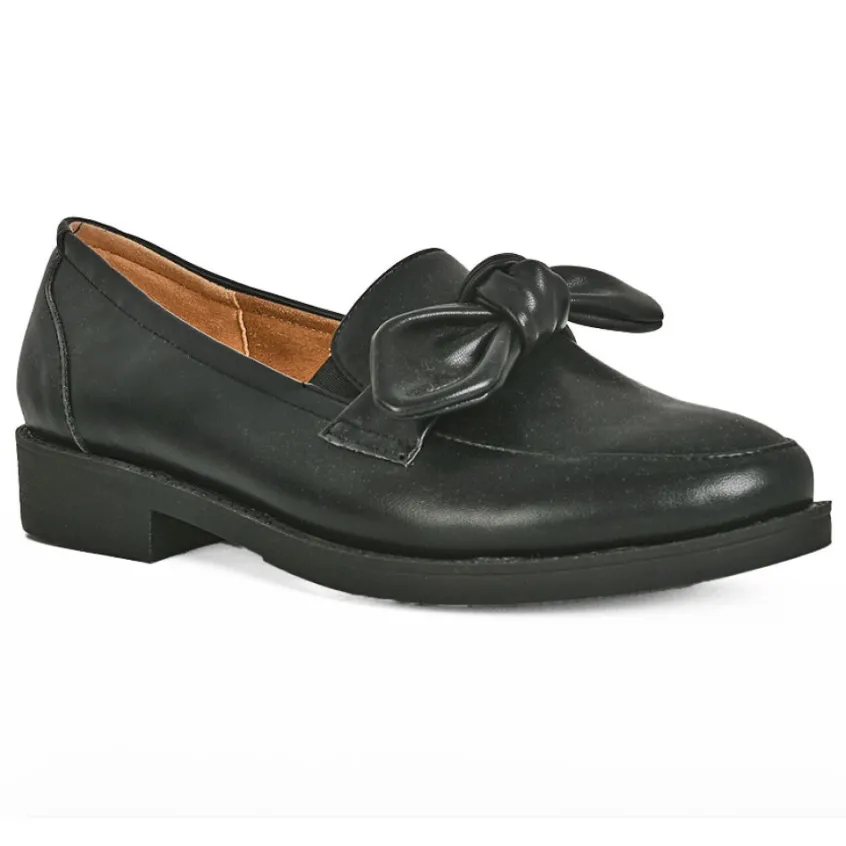 Chaussures Confort|SCALINA Mocassins Confort Femme Noir A Noeud