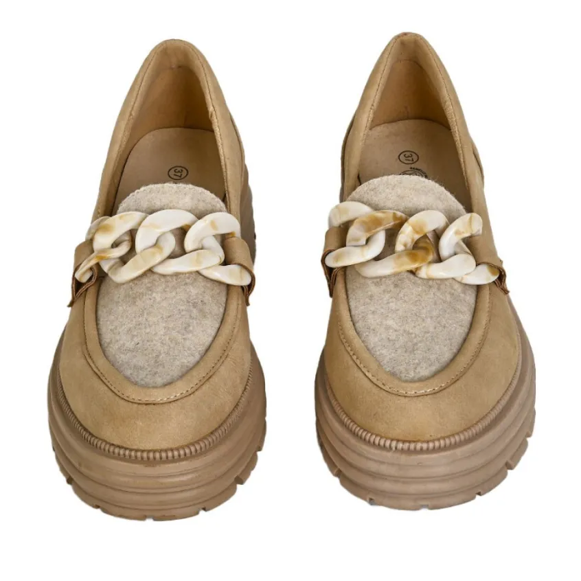 Mocassins|VICE VERSA Mocassins Femme Beige Semelle Crantee