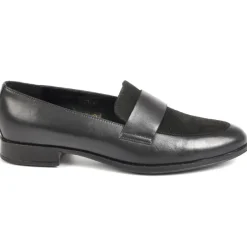 Mocassins|TIPO ALTO Mocassins Femme En Cuir Noir Effet Bi-Matieres