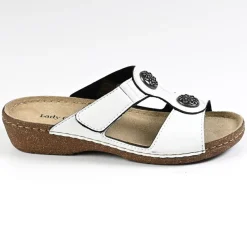 Chaussures Confort|LADY CONFORT Mules Compensees Avec Boutons Fantaisies Flex'Is Blanc