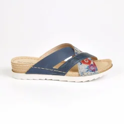 Chaussures Confort|SCALINA Mules Compensees Femme Bleu Marine