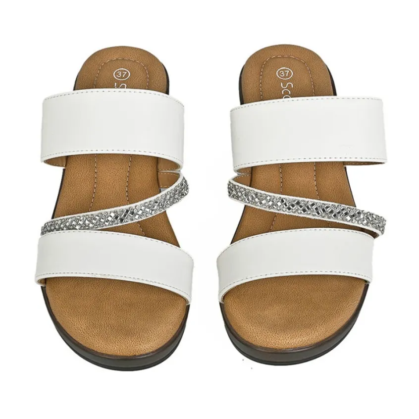Chaussures Confort|SCALINA Mules Compensees Femme Blanc