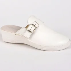 Chaussures Confort|FLEX'IS Mules Sabots Avec Boucles Metalliques Blanc