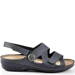 Chaussures Confort|LADY CONFORT Sandales A Talons Avec Boutons Fantaisies Bleu Marine