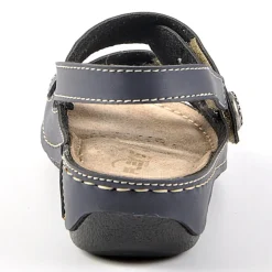 Chaussures Confort|LADY CONFORT Sandales A Talons Avec Boutons Fantaisies Bleu Marine