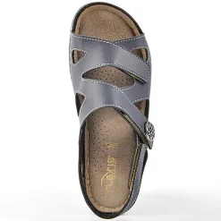 Chaussures Confort|LADY CONFORT Sandales A Talons Avec Boutons Fantaisies Bleu Marine