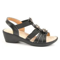 Chaussures Confort|LADY CONFORT Sandales A Talons Motifs Fleurs Noir