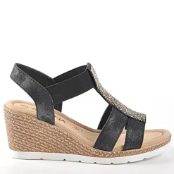 Chaussures Confort|SCALINA Sandales Compensees Avec Elastiques Noir