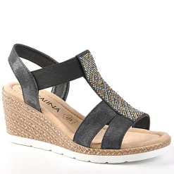 Chaussures Confort|SCALINA Sandales Compensees Avec Elastiques Noir