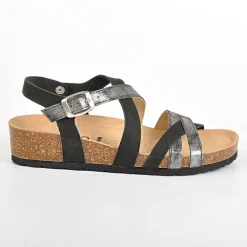 Chaussures Confort|SCALINA Sandales Femme Compensees Noir Et Gris