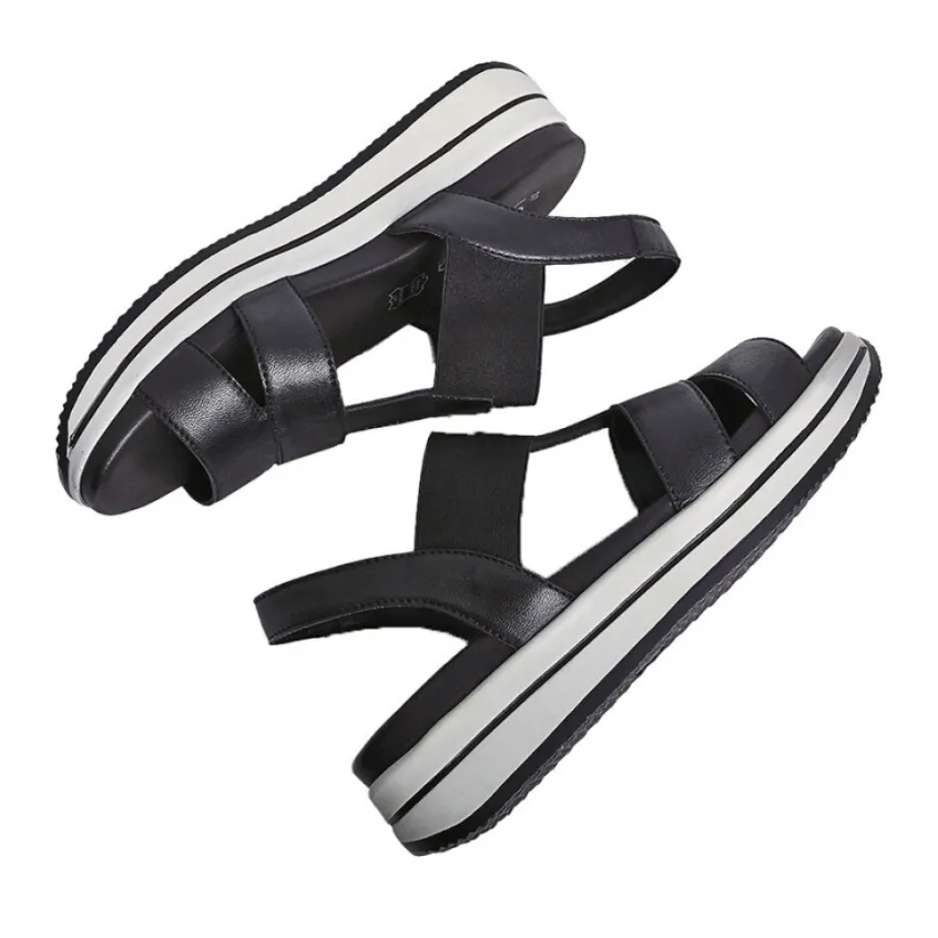 Chaussures Confort|SCALINA Sandales Plateforme Femme Cuir Noir