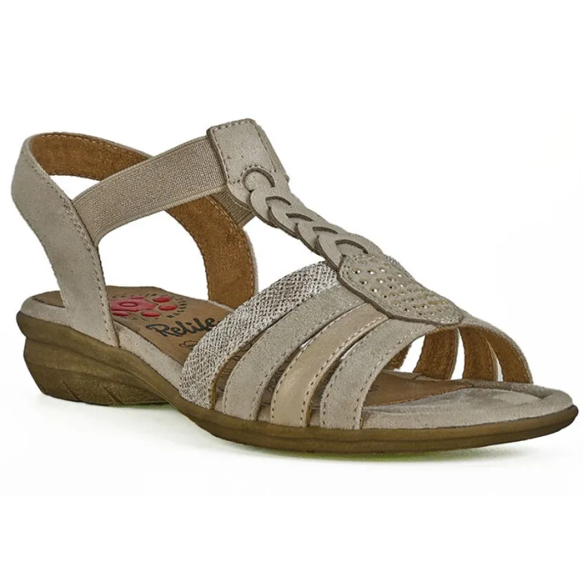 Chaussures Confort|RELIFE Sandales Plates Avec Strass Beige