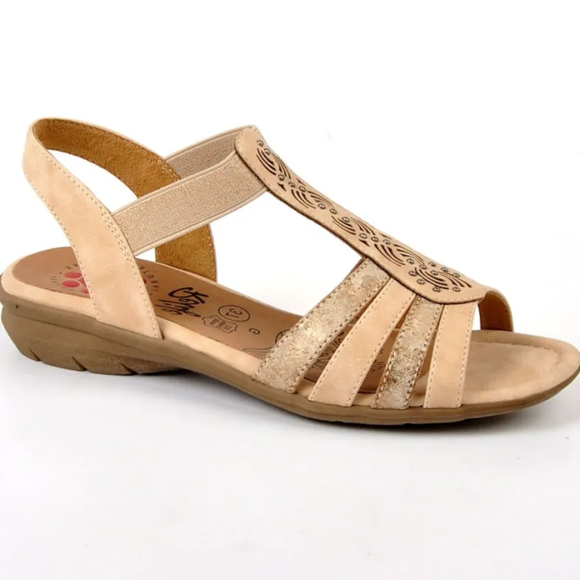Chaussures Confort|RELIFE Sandales Plates Femme Avec Elastiques Beige