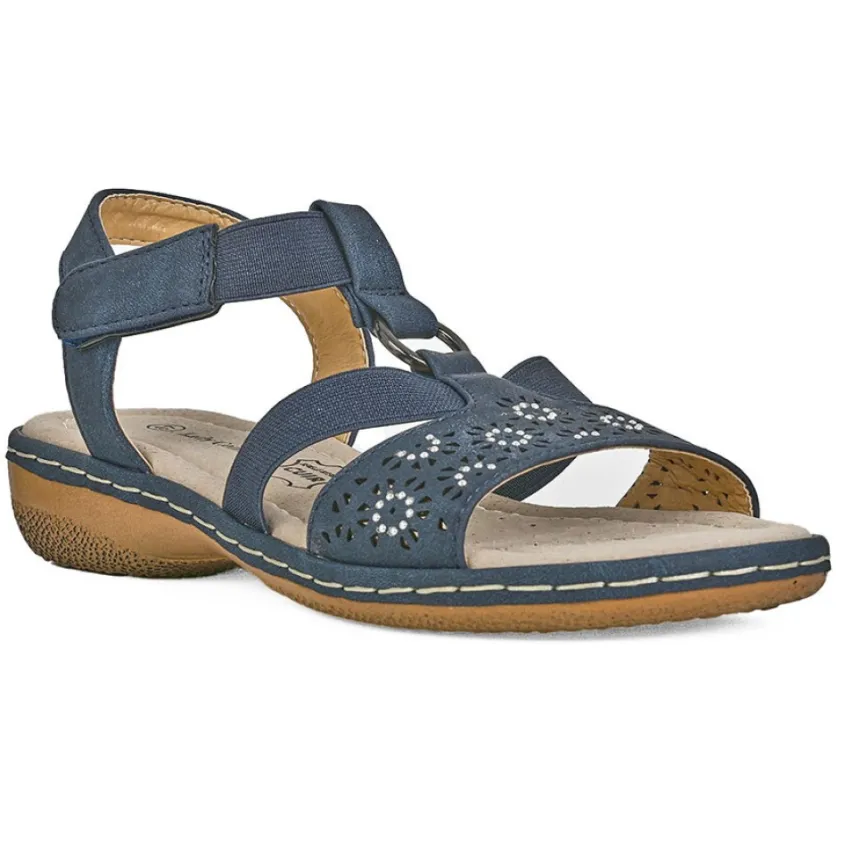 Chaussures Confort|LADY CONFORT Sandales Plates Femme Bleu Marine