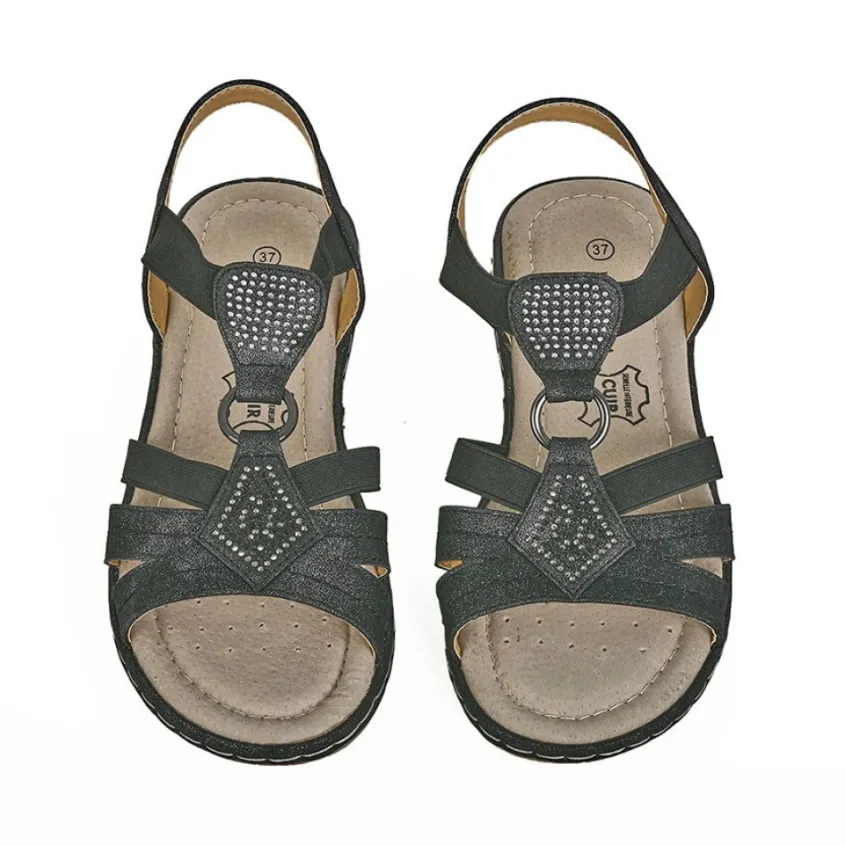 Chaussures Confort|LADY CONFORT Sandales Plates Femme Noir