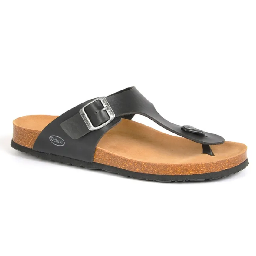 Mules, Tongs|SCHOLL Tongs Homme Semelles Anatomiques Noir En Cuir