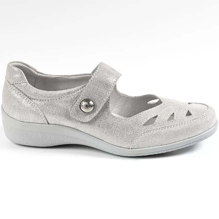 Chaussures Confort | LADY CONFORT Ballerines A Brides Femme En Cuir Argente