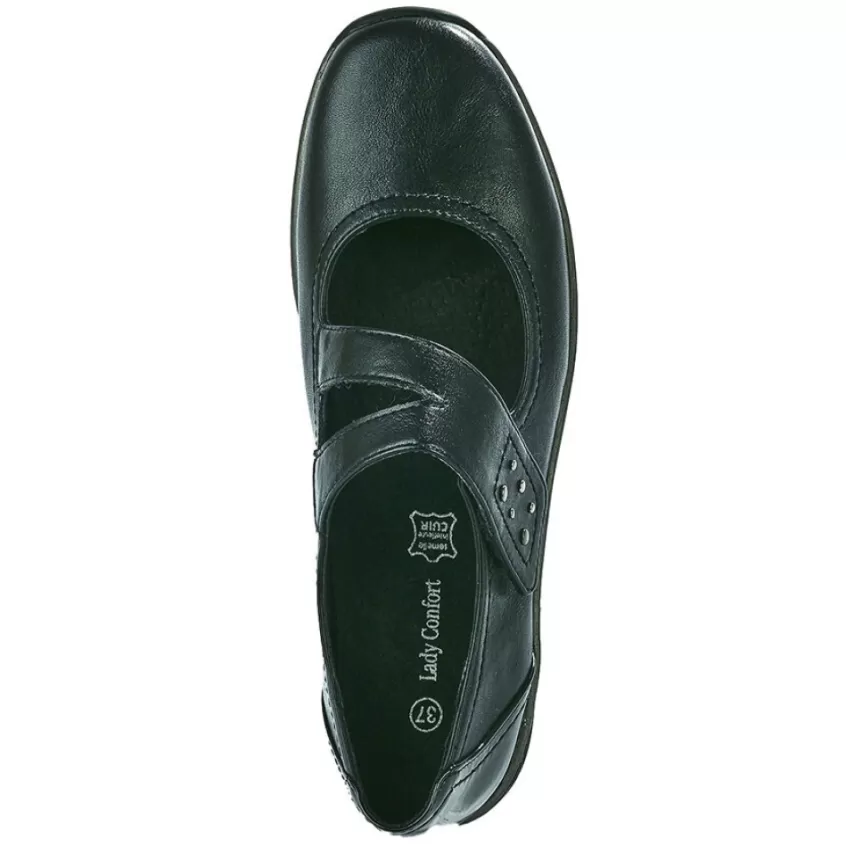 Chaussures Confort | LADY CONFORT Ballerines A Brides Femme Noir Avec Clous