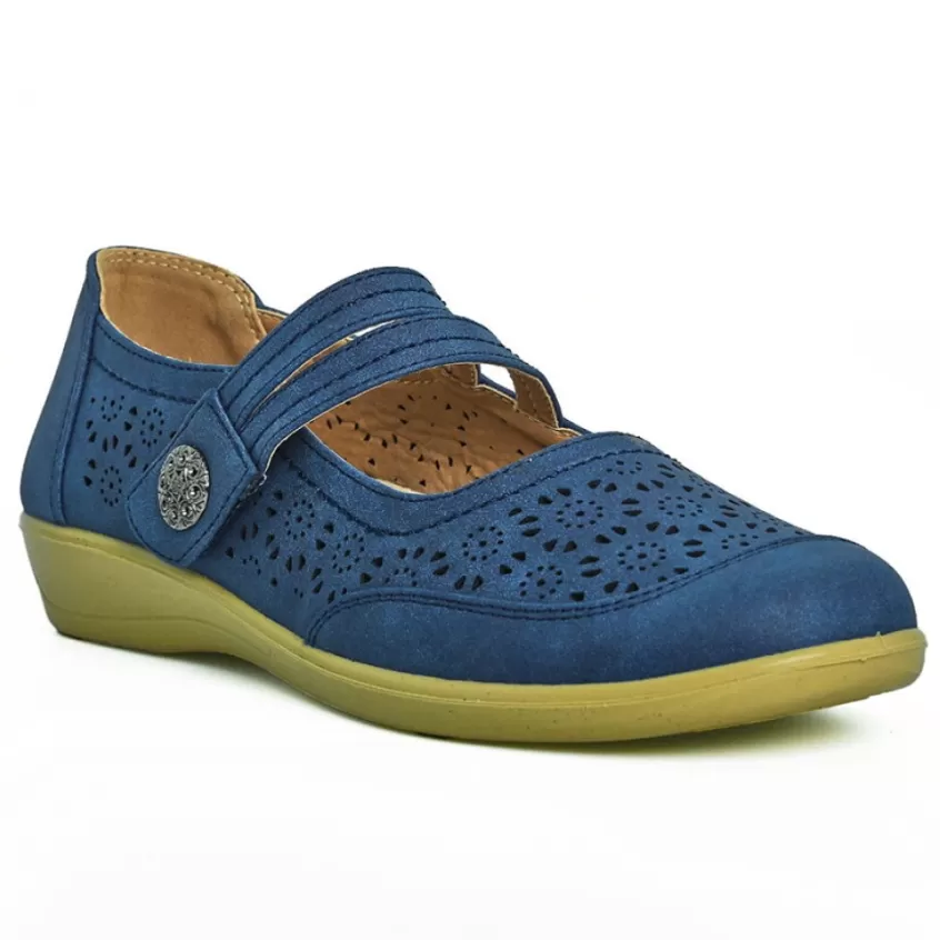 Chaussures Confort | LADY CONFORT Ballerines Confort Femme Bleu Semelles Souples