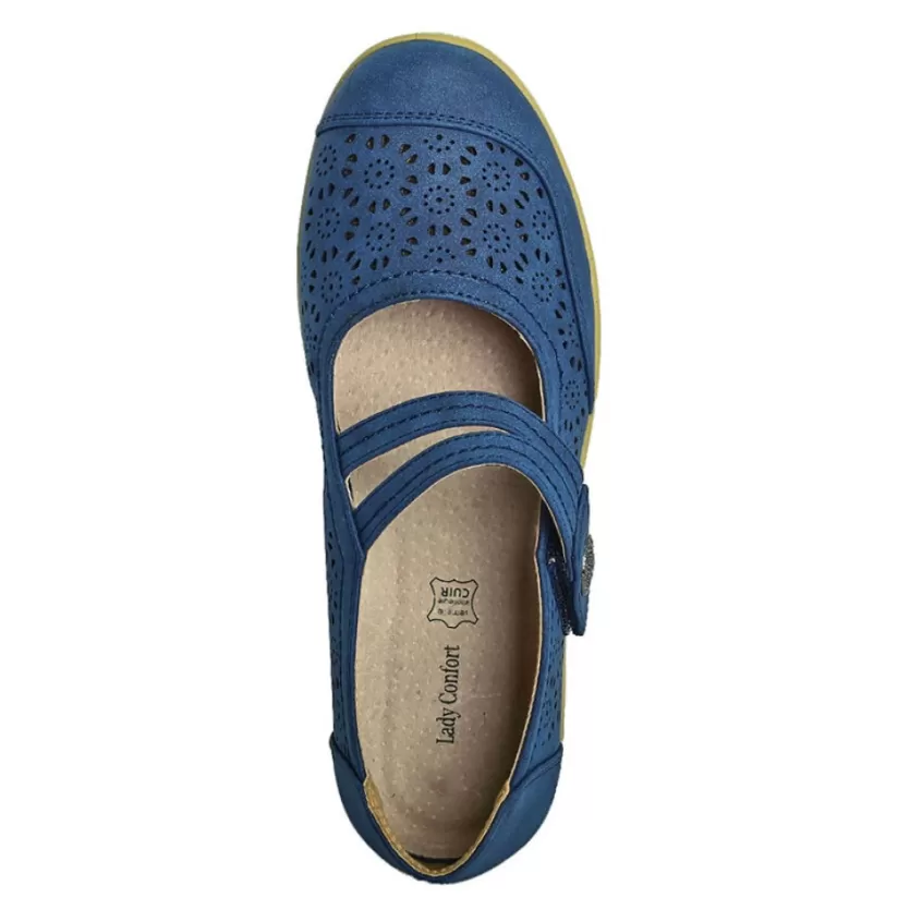 Chaussures Confort | LADY CONFORT Ballerines Confort Femme Bleu Semelles Souples