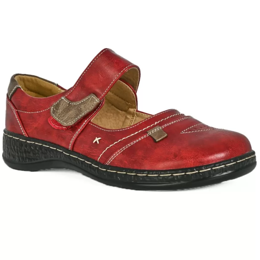 Chaussures Confort | LADY CONFORT Ballerines Confort Femme Rouge Bordeaux A Brides