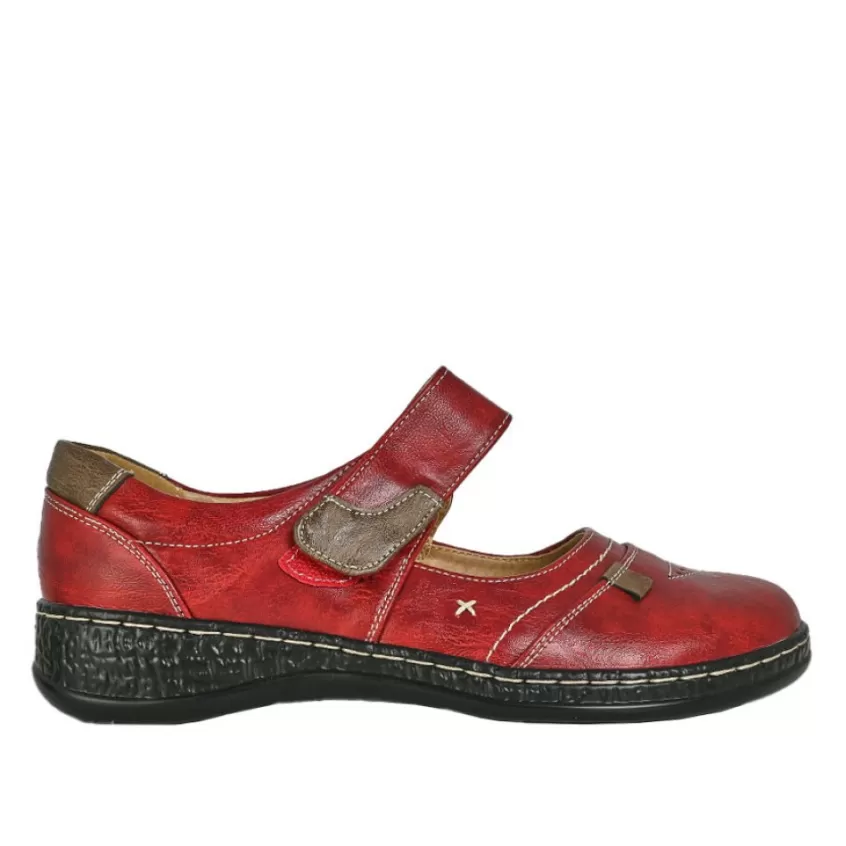 Chaussures Confort | LADY CONFORT Ballerines Confort Femme Rouge Bordeaux A Brides