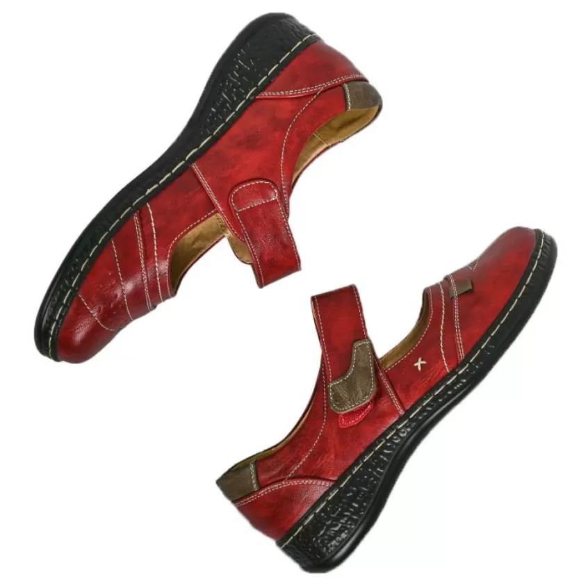 Chaussures Confort | LADY CONFORT Ballerines Confort Femme Rouge Bordeaux A Brides
