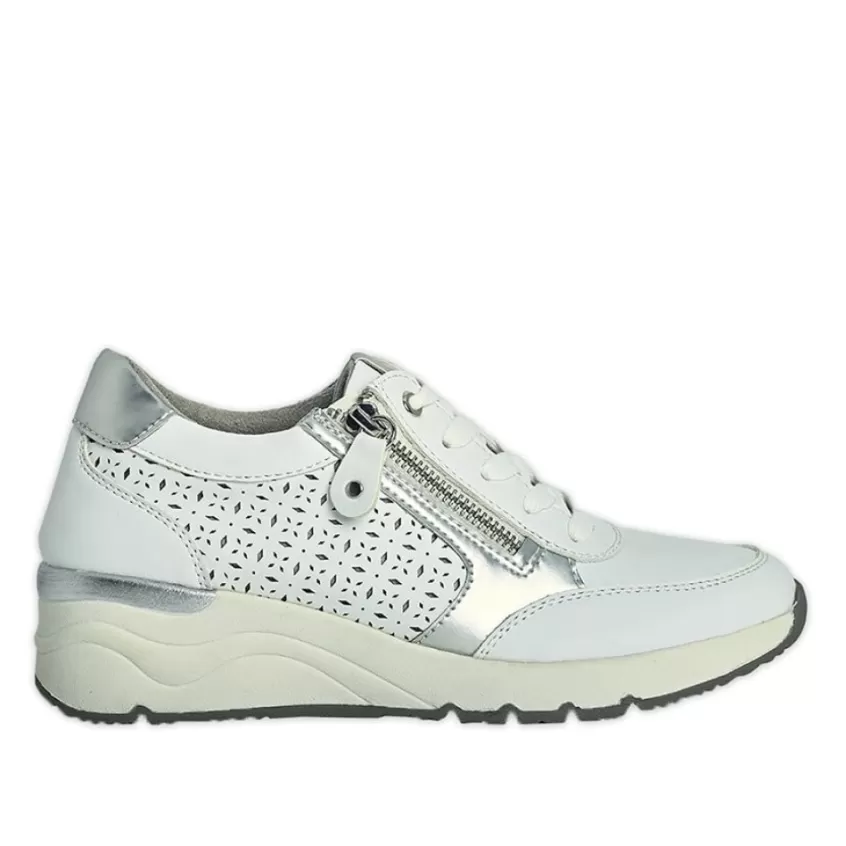Chaussures Confort | LADY CONFORT Basket Femme Blanc Et Argent