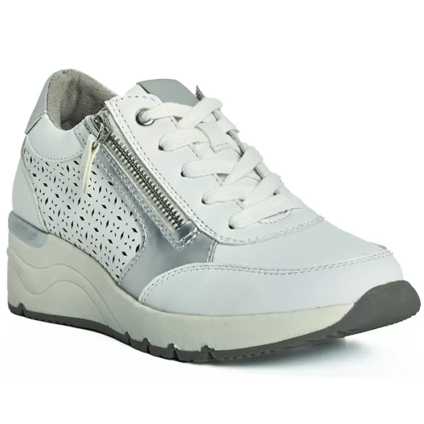 Chaussures Confort | LADY CONFORT Basket Femme Blanc Et Argent