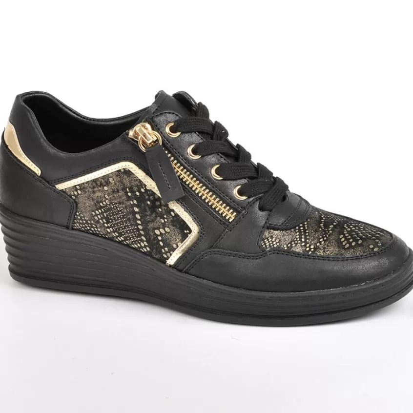 Chaussures Confort | SCALINA Baskets Compensees Femme Noir Semelles Amovibles