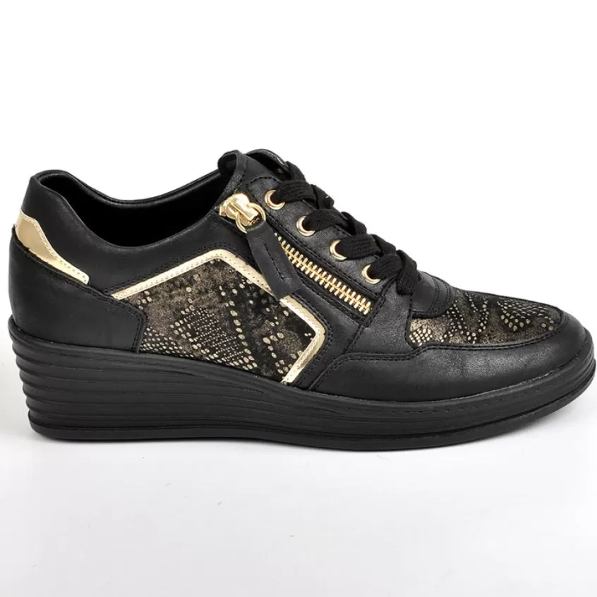Chaussures Confort | SCALINA Baskets Compensees Femme Noir Semelles Amovibles