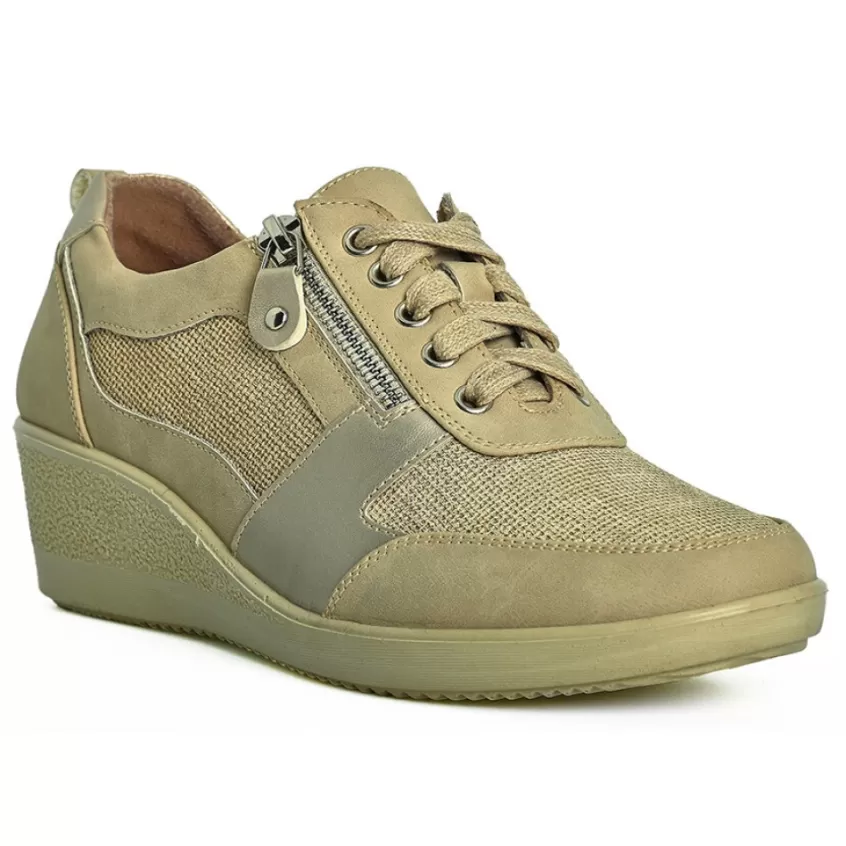 Chaussures Confort | LADY CONFORT Baskets Confort Femme Beige