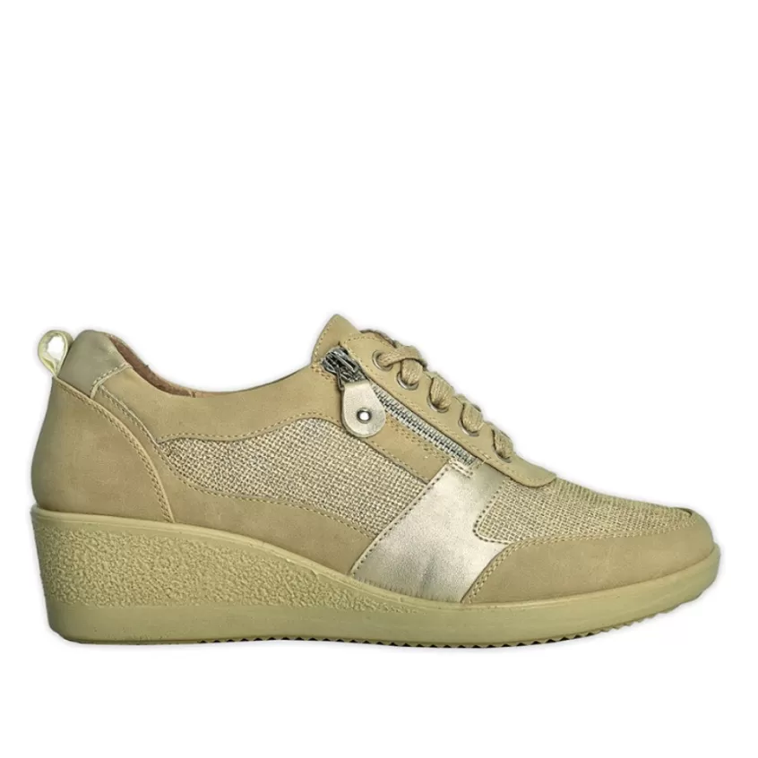 Chaussures Confort | LADY CONFORT Baskets Confort Femme Beige