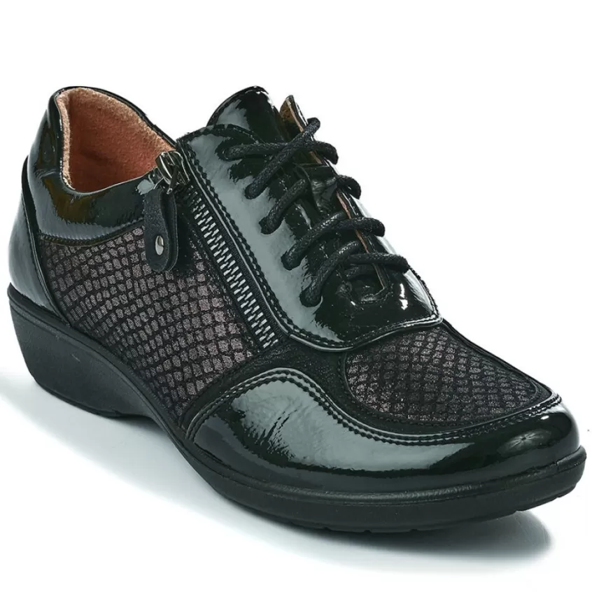 Chaussures Confort | LADY CONFORT Baskets Confort Femme Bi-Matieres Noir
